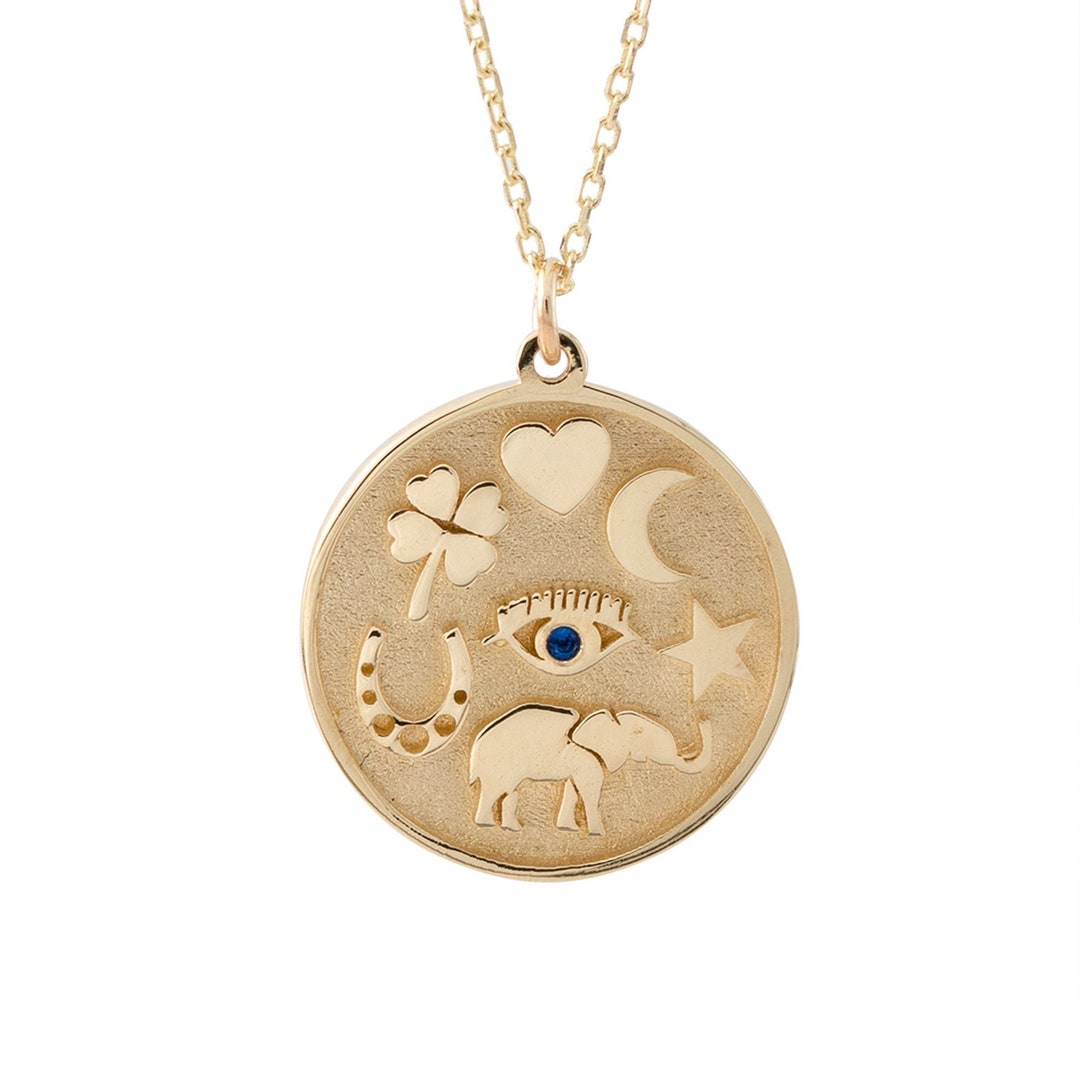 14k Gold Luck Pendant Lucky Charm Necklace Protection Pendant Elephant