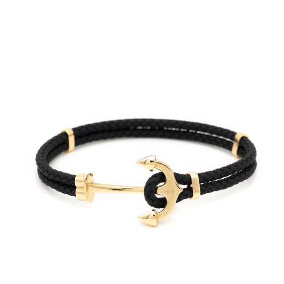 Fashion Stainless Steel Golden Ship's Anchor Bracelet Charm Men Leather  Bracelet Braided Punk Rock Bangles Jewelry Accessories