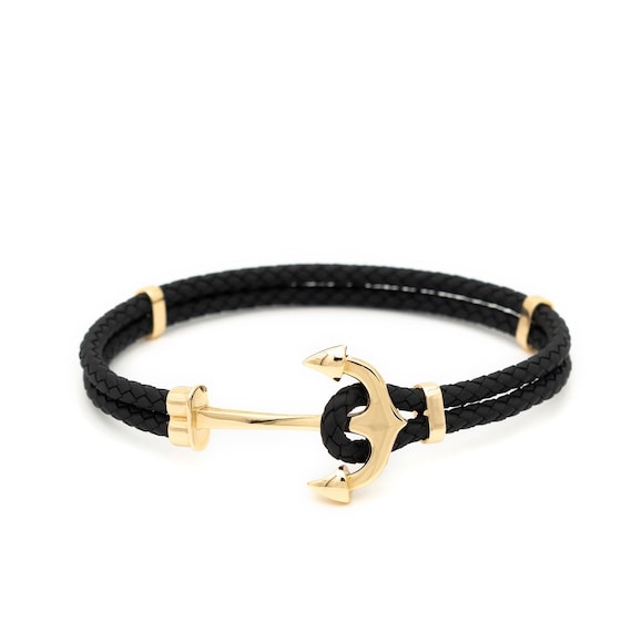 Gold Anchor On Solid Black Rope Bracelet