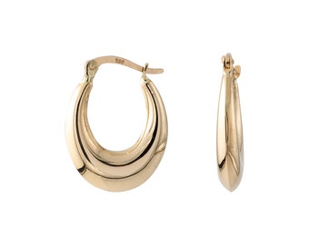 14K Yellow Gold Medium Size Bold Hoop Earrings | Classic Shining Finish Earrings | Classic Shining Hoops | Croissant Gift Earrings
