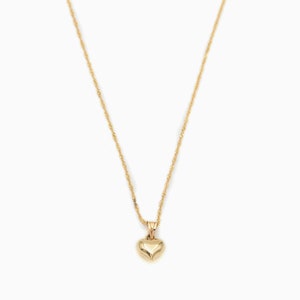14k Gold 3D Heart Necklace, Puffy Heart Pendant with Sequin Chain, Everyday Necklace, 14kt Real Gold Love Pendant image 6