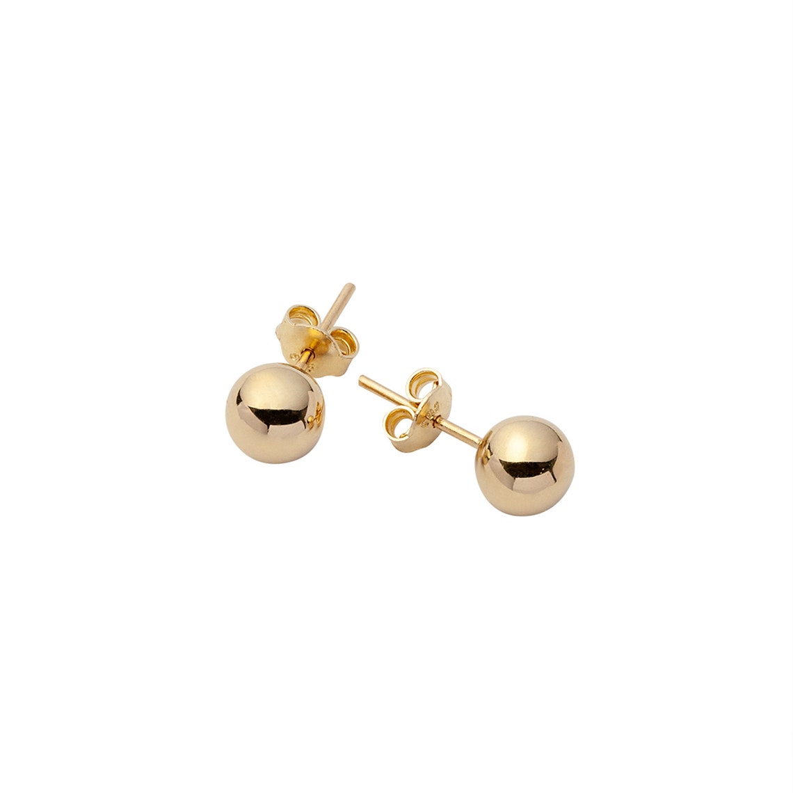 14K Yellow Solid Gold High Polished Ball Stud Earrings - Etsy