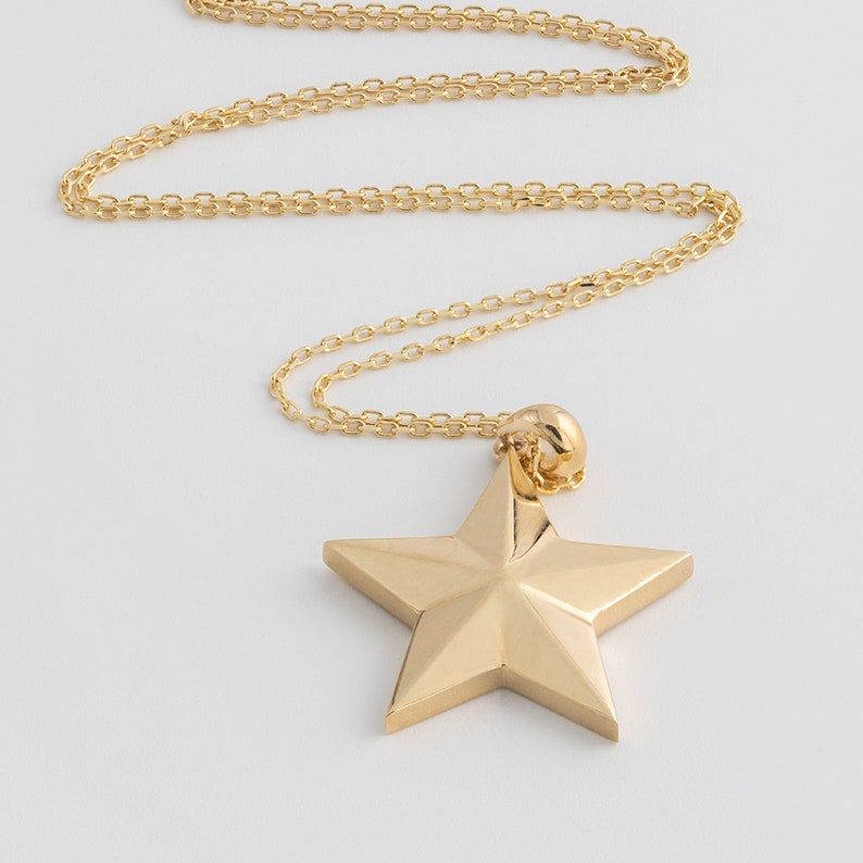 14k Gold Star Necklace 14k Real Gold Star Pendant Necklace Etsy