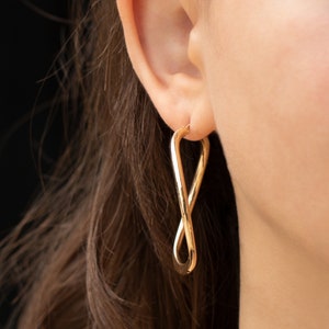 Large Curved Hoop Earrings, 14K Real Gold Big Size Hoops, Bold Hoop Earrings, Big Bold Hoops, 4.66 grams- 14K Yellow Gold