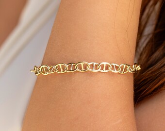 Bracciale Oro 10k Bracciale Catena Mariner In Oro Giallo 10K - Vero Oro Solido, Lunghezza 7 Pollici, Stile Classico Bracciale Oro Mariner - Foto 3