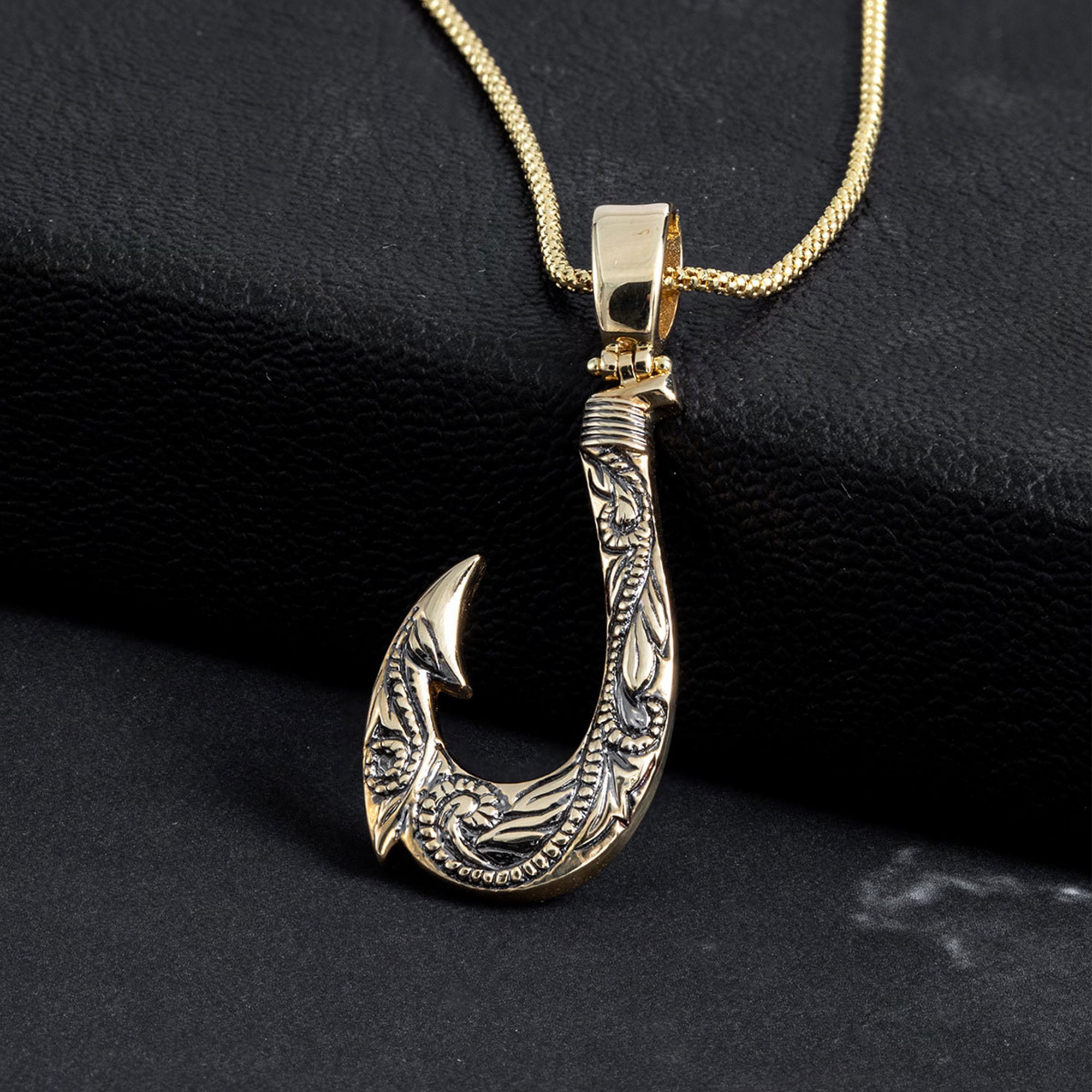14K Solid Gold Fish Hook Necklace, 14k Yellow or Rose Gold, Handmade Fine Jewelry, Sailor Man's Pendant, Men Gold Necklace, Gift for Him