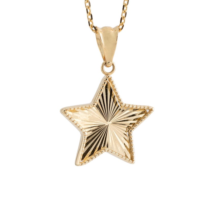 14K Yellow Gold Necklace, Shiny Star Gold Necklace, Solid Gold Necklace, Star Retro Pendant, Sunburst Celestial Jewelry for Women image 5