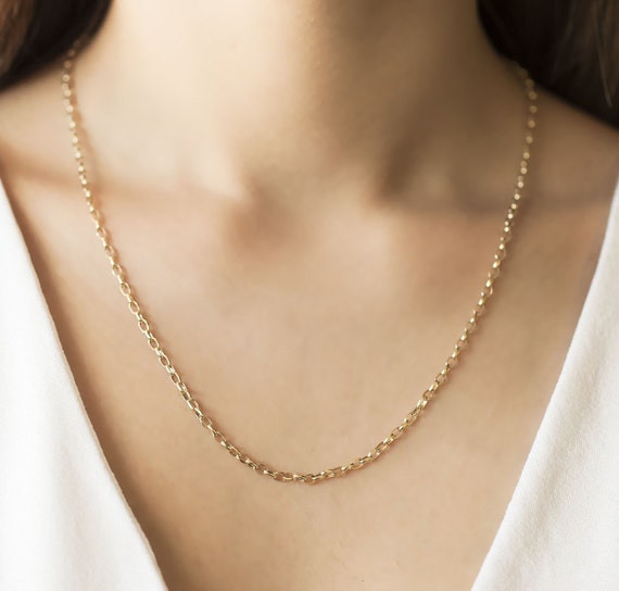 Cable Link Chain 14K Yellow Gold, Real Gold Chain Necklace for