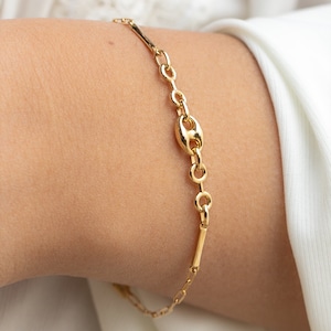 Dainty Bracelet in 14k Solid Yellow Gold | Paperclip Chain Link Bracelet | Gold Jewelry Gift for Women