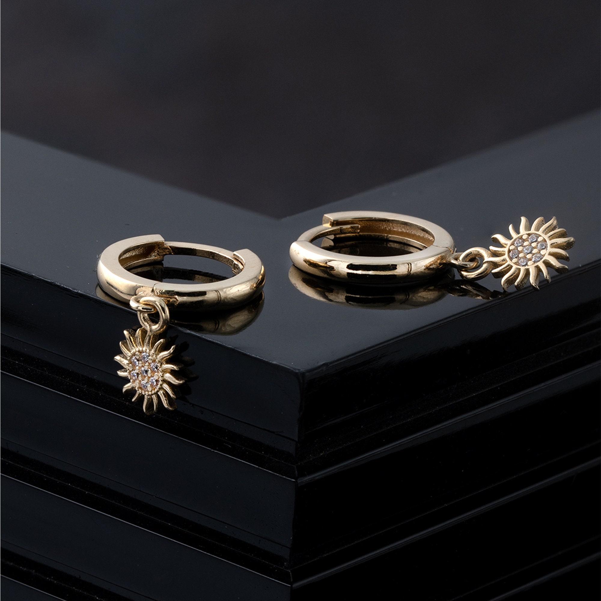 CZ Sun Dangling Hoops , Huggie Hoop Earrings, Celestial Gold Plated Dangle Earrings, Best Friend Gift