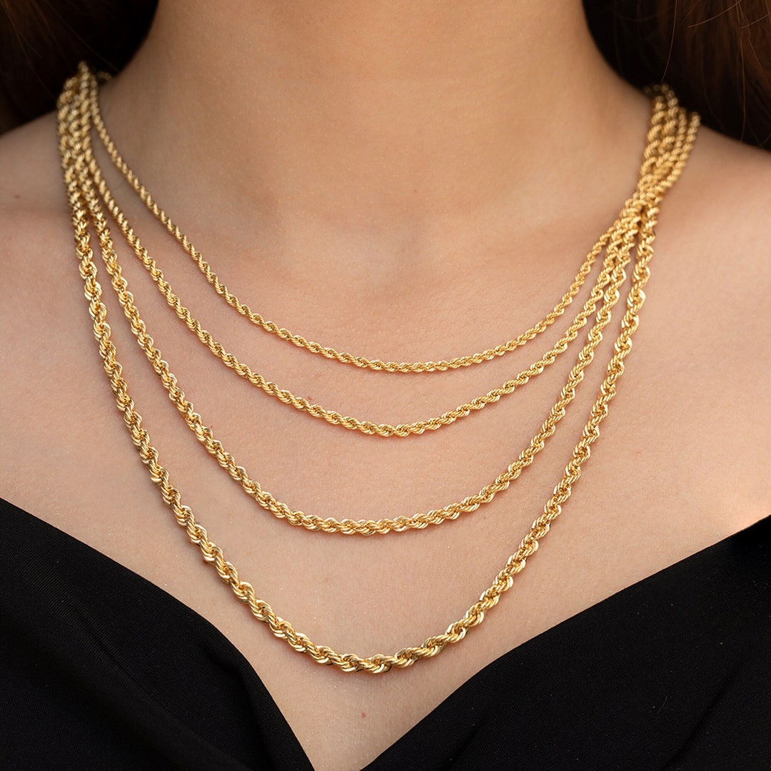 14K Solid Gold Rope Necklace Gold Rope Necklace Chain Thick or Thin