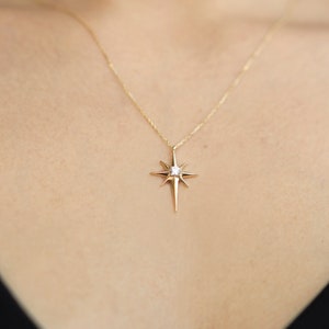 14k Solid Gold Pole Star Necklace, North Star Necklace, Real Gold Star Necklace, Birthday Gift, Anniversary Gift, Gift For Girlfriend image 7