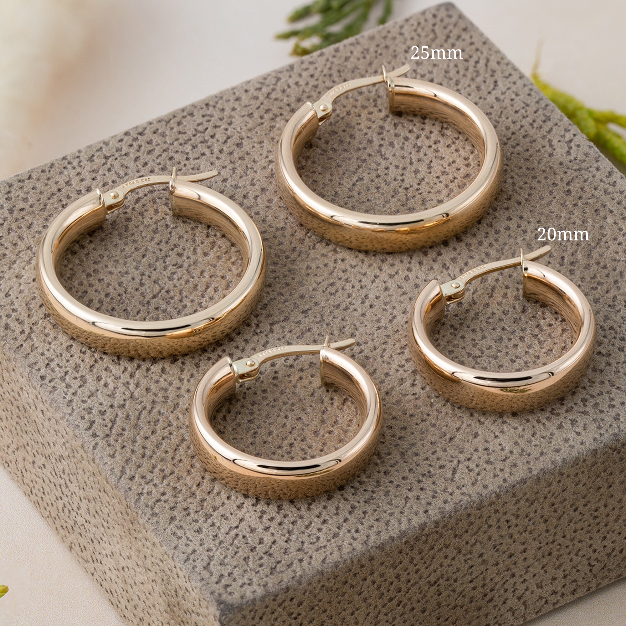 14k Gold Solid Yellow Gold Shiny Hoops, Classic Hoops
