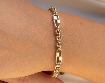 14k Gold Chunky Rolo Chain Bracelet | Fine Jewelry for Everyday Use | 14kt Yellow Gold Rolo Bracelet | 5mm Thickness | Anniversary Gift