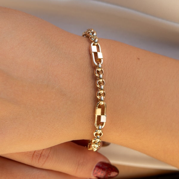 14k Gold Chunky Rolo Chain Bracelet | Fine Jewelry for Everyday Use | 14kt Yellow Gold Rolo Bracelet | 5mm Thickness | Anniversary Gift