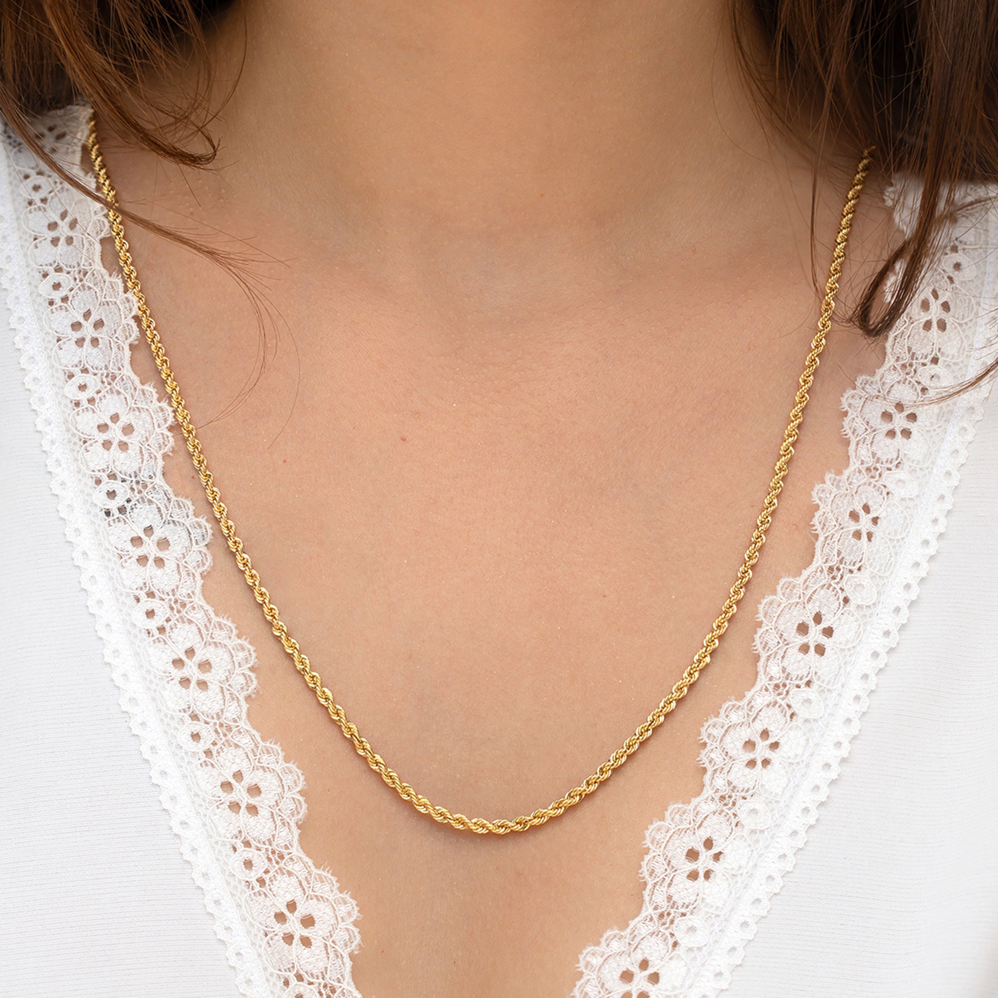 14K Solid Gold Rope Necklace | Gold Rope Necklace Chain | Thick or Thin ...