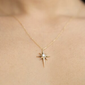 14k Solid Gold Pole Star Necklace, North Star Necklace, Real Gold Star Necklace, Birthday Gift, Anniversary Gift, Gift For Girlfriend image 2