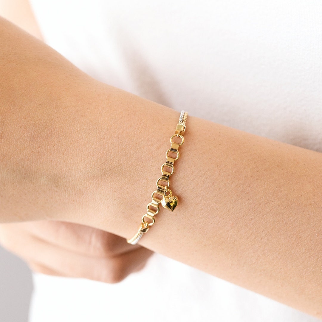 3.3mm 14k Yellow Gold Heart Bracelet main image 1