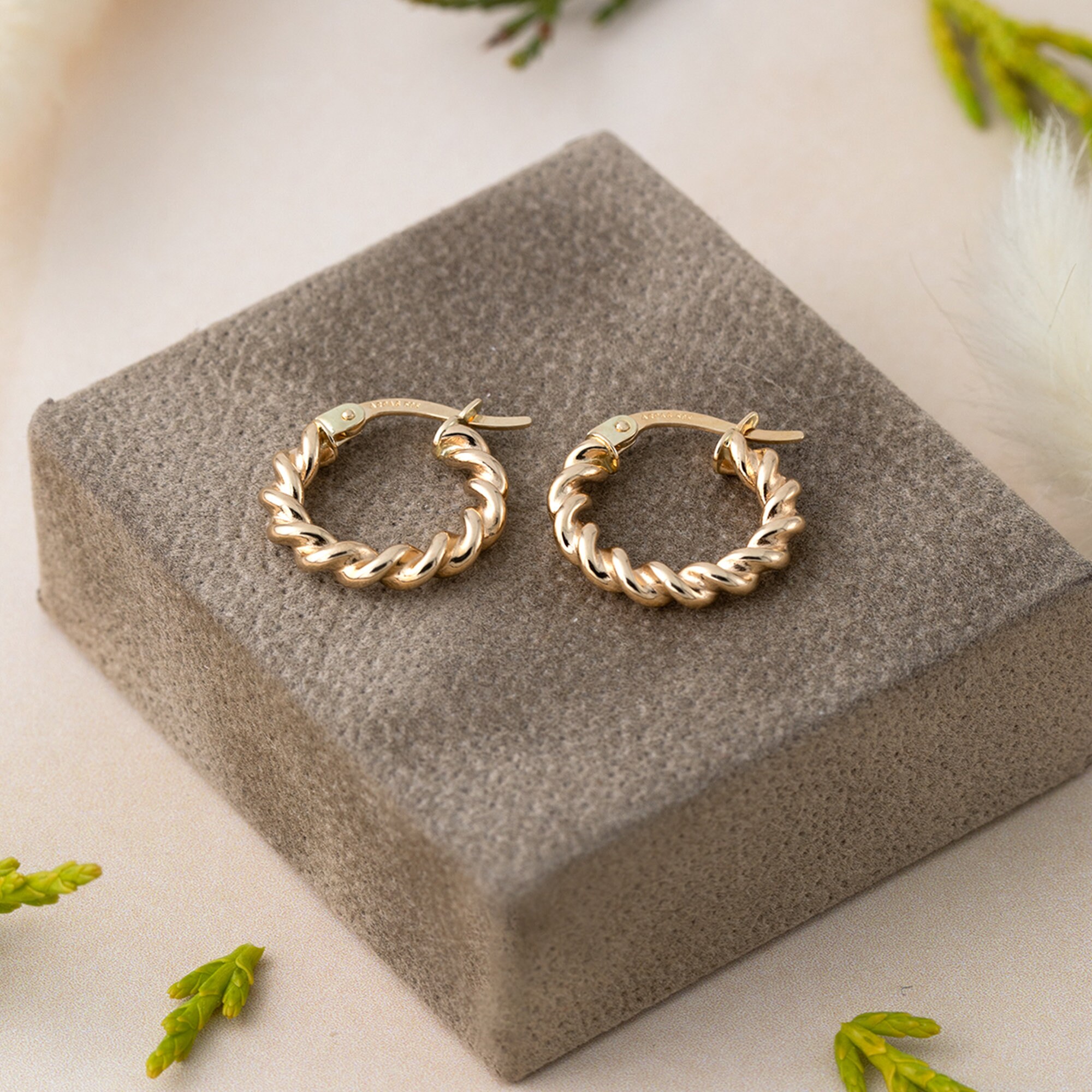 [STONE HENgE] 14K☆Braid Earrings Twisted 14k Yellow Gold Braided Hoop Earrings - 15mm