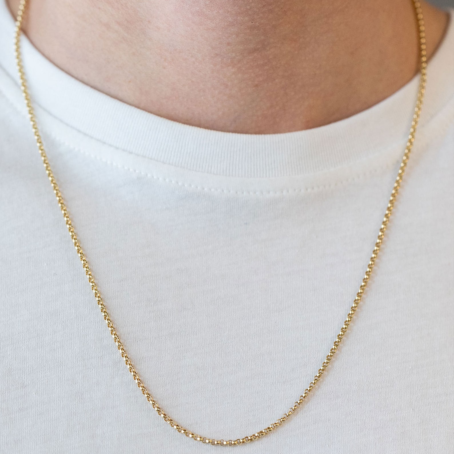 Solid 14K Gold Rolo Cable Chain, Men Gold Chain, Real 14k Gold Cable