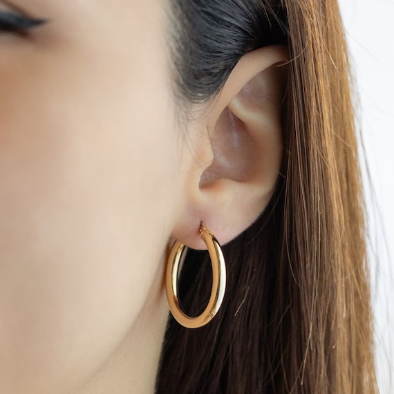 14K Yellow Gold Hoop Earrings Sizes 16mm 21mm 26mm 31mm 37mm 3mm