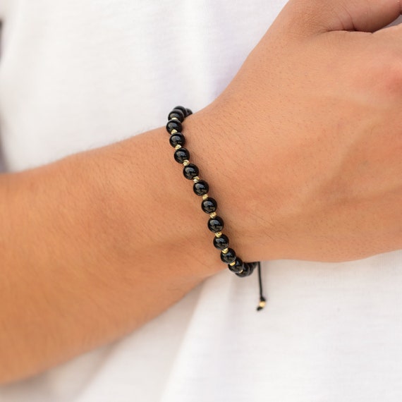 Buy Online Barbell/Dumbbell charm And Black Onyx Beads Design Bracelet |  jewellery for men | menjewell.com