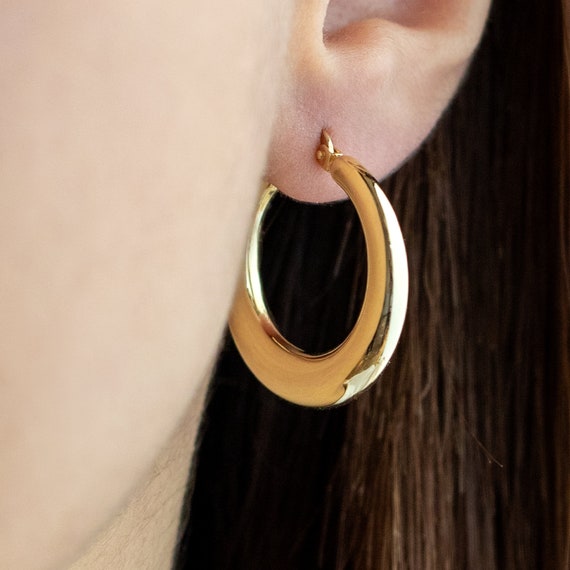 Orecchini a cerchio in oro massiccio 14K, misure 18 mm, spessore 1,5 mm, orecchini a cerchio sottili, orecchini a cerchio classici, cerchi in oro 14K, finitura lucida classica, regalo - Italia