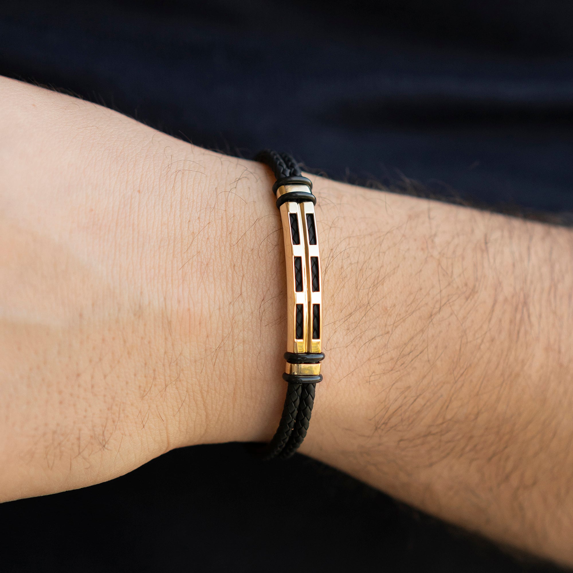 Buy 14k Real Gold Men's Black Bracelet, Black Rope Men's Gold Bracelet,  Gift for Him, Gift for Husband Online in India - Etsy