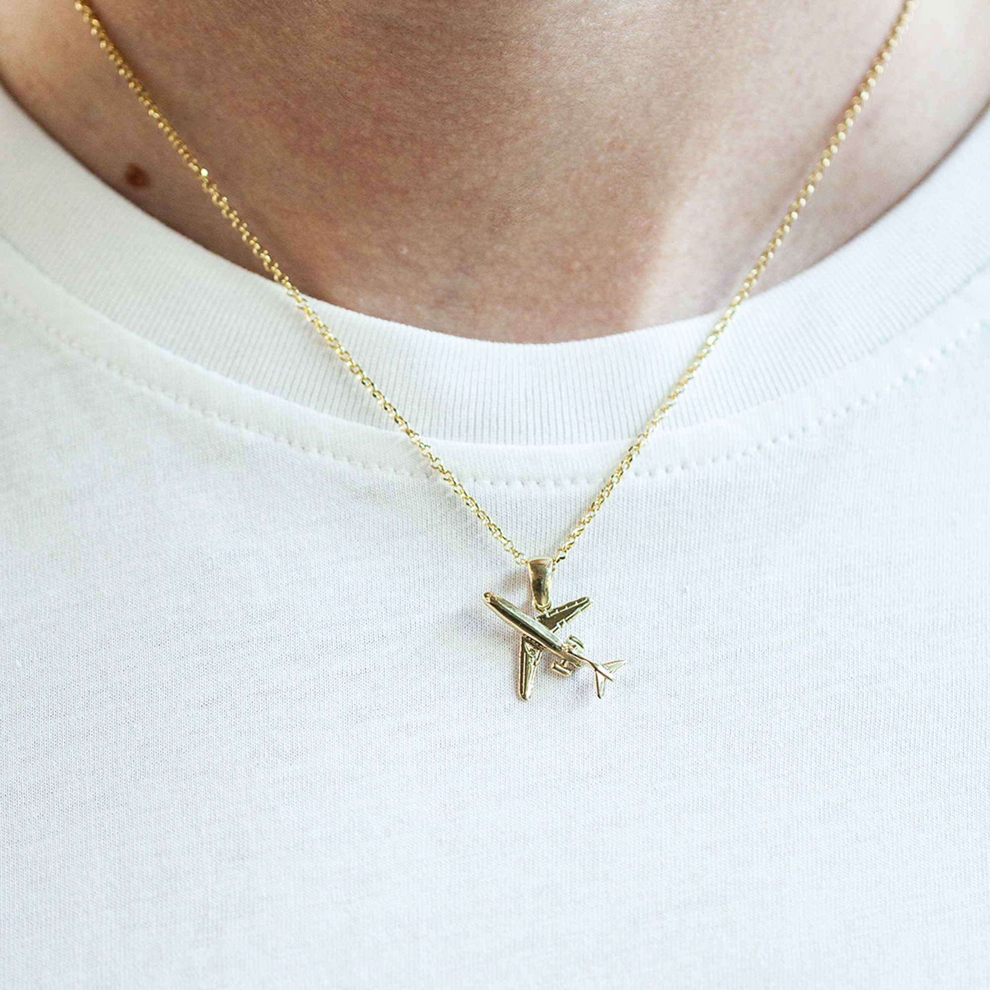 14K Rose Gold Airplane Necklace 14k Solid Gold Necklace 
