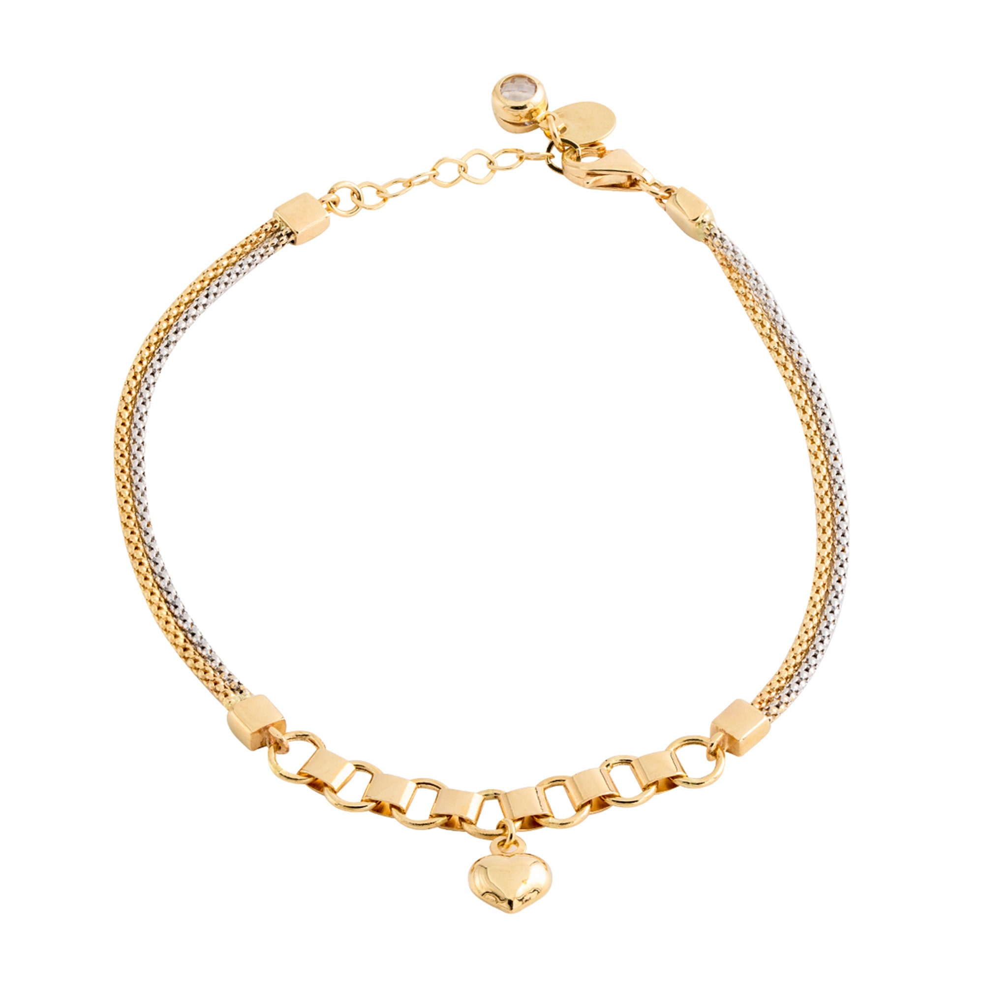 3.3mm 14k Yellow Gold Heart Bracelet