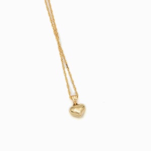 14k Gold 3D Heart Necklace, Puffy Heart Pendant with Sequin Chain, Everyday Necklace, 14kt Real Gold Love Pendant image 5