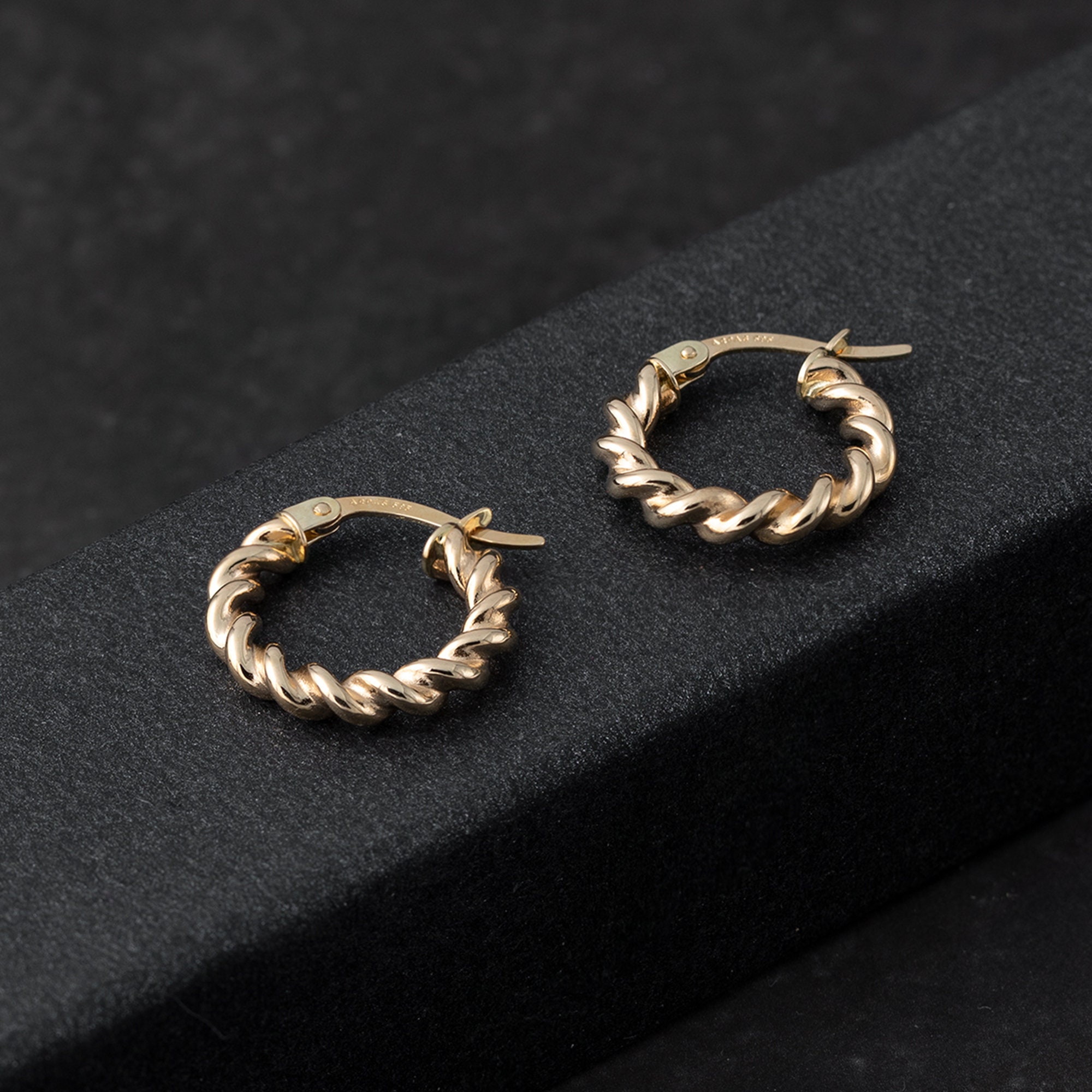 Twisted 14k Yellow Gold Braided Hoop Earrings - 15mm