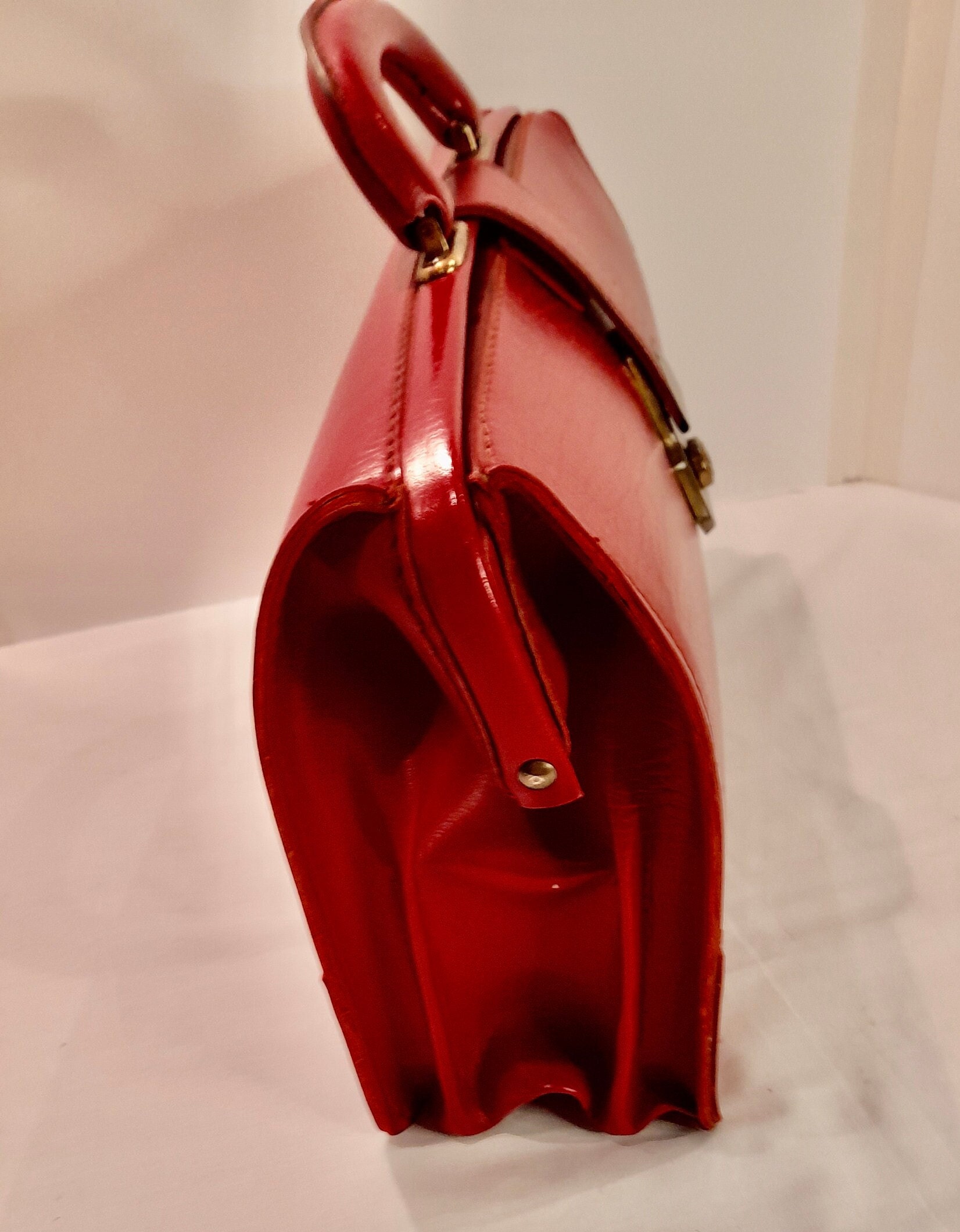 Red Leather Briefcase / Red Leather Bags / Overnight Bag / Ladies