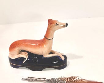 19th century Staffordshire greyhound pen holder / Staffordshire dogs / Staffordshire / Staffordshire pottery / Pen holder for desk