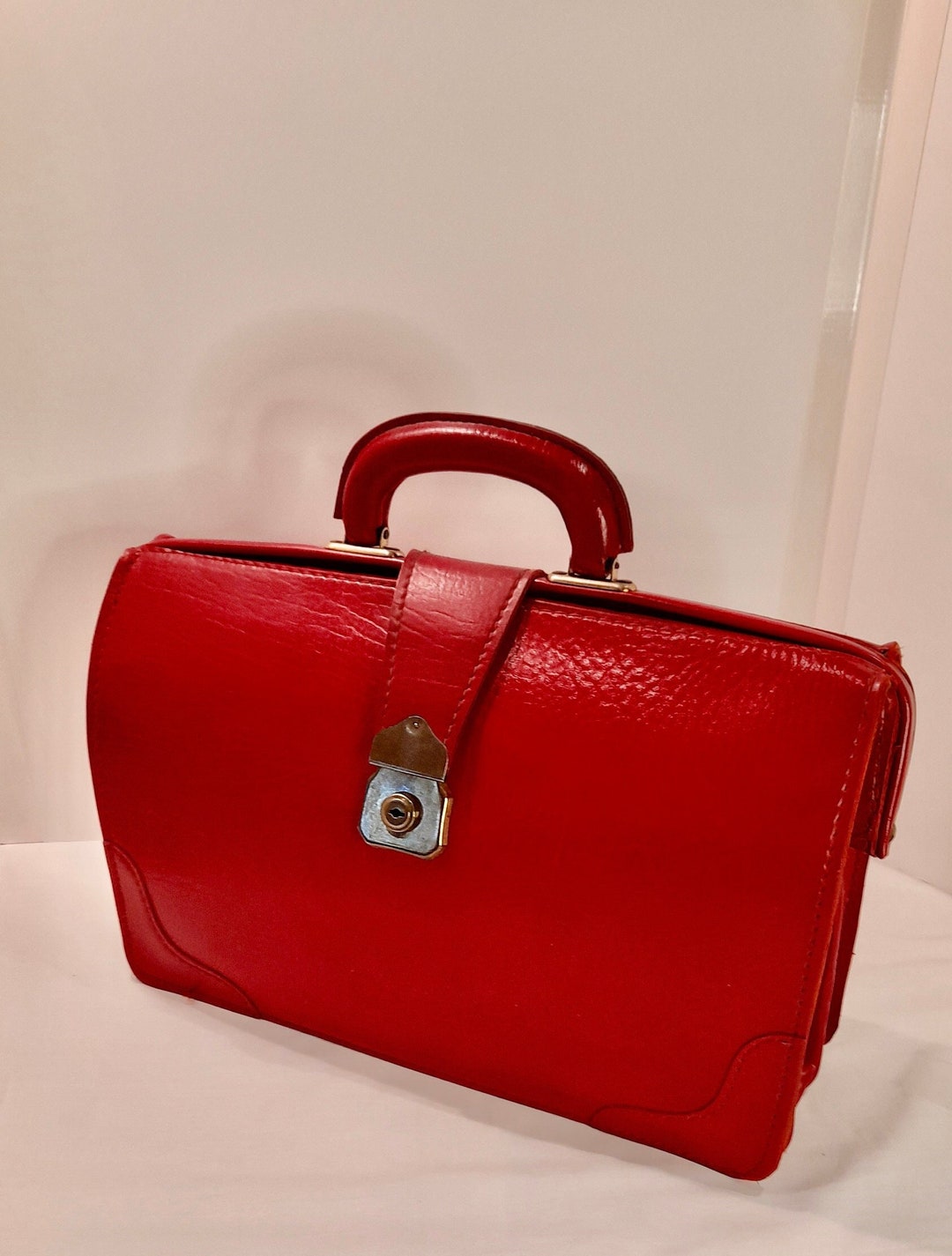Red Leather Briefcase / Red Leather Bags / Overnight Bag / Etsy