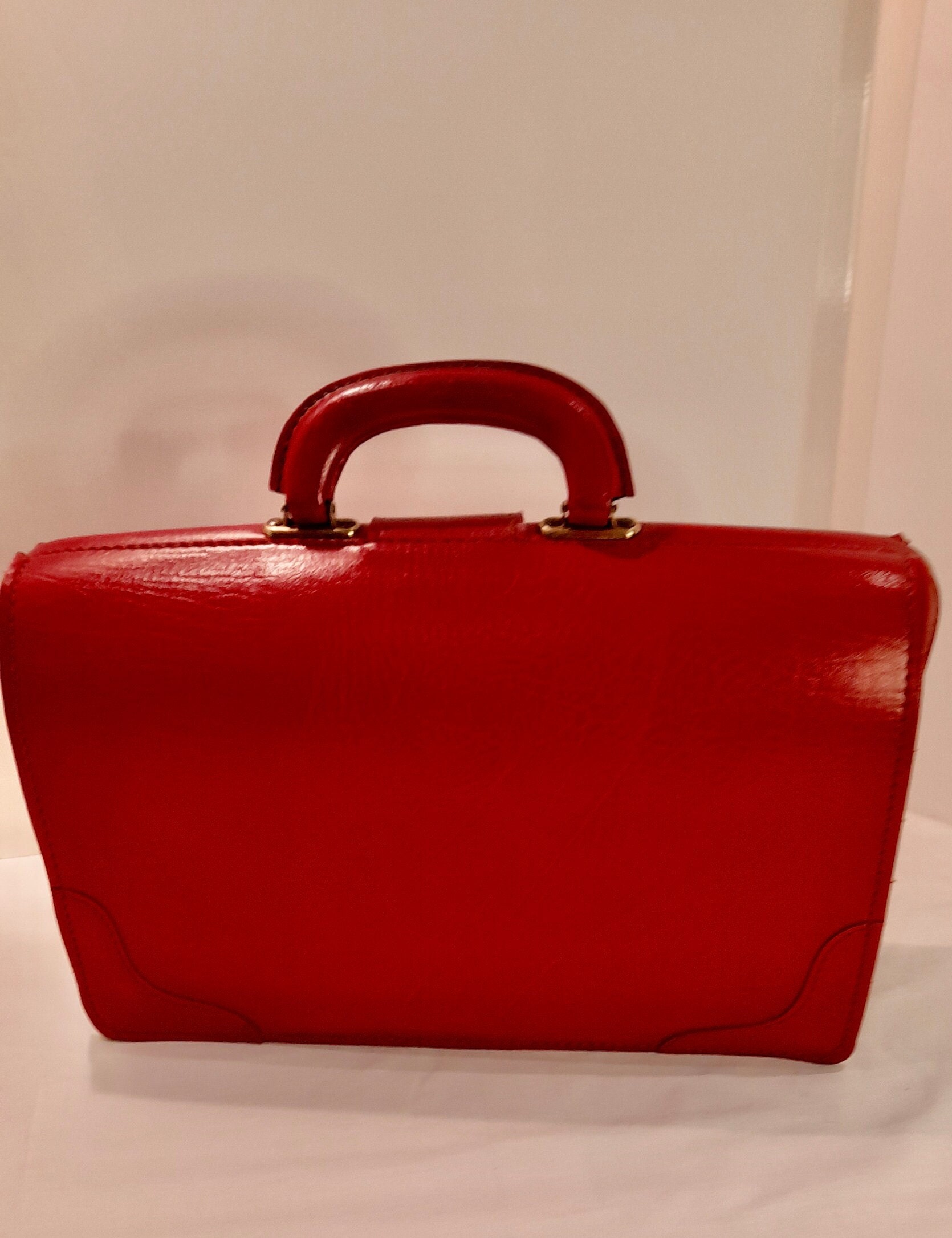 Red Leather Briefcase / Red Leather Bags / Overnight Bag / Ladies