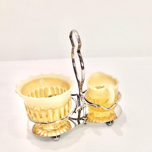 Edwardian Silver Plate Zuckerdose und Sahnekännchenhalter, Nachmittagstee-Set