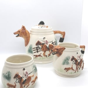 Fox Hunt Teapot, Vintage Tea Set, Country Style Collectible Teapot