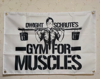 Dwight Schrute's Gym for Muscles Flag Banner - Funny Office TV Show Tapestry