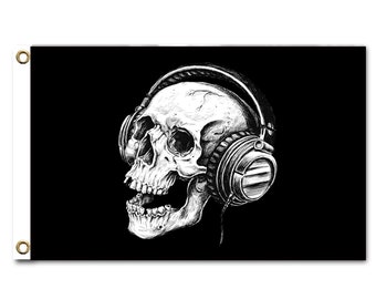 Skull With Headphones Music pirate Flag Gift custom any size 3x5ft  indoor and outdoor Wall Decoration tapestry Jolly Roger banner