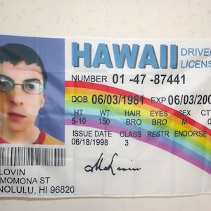 McLovin 旗 偽造運転免許証 ID あらゆるサイズのカスタム面白い旗 タペストリー 100D ポリエステル