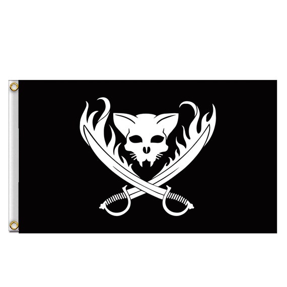 Chat pirate crâne drapeau cadeau personnalisé toute taille 3x5ft intérieur  et extérieur décoration murale tapisserie Jolly Roger bannière -  France
