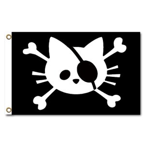 猫の海賊の頭蓋骨の旗ギフトカスタム任意のサイズ3 x 5フィート屋内と屋外の壁の装飾タペストリージョリーロジャーバナー
