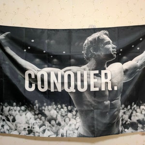 Arnold Schwarzenegger Conquer Gym Flag Any Size Motivation Body Building Wall Hanging Decoration Tapestry Bodybuilding workout fitness