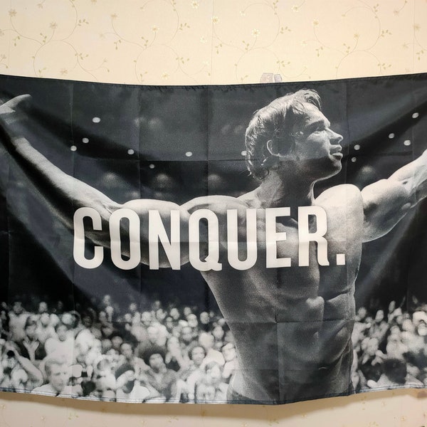 Arnold Schwarzenegger Erobern Gym Flagge Jede Größe Motivation Body Building Wandbehang Dekoration Tapestry Bodybuilding Workout Fitness