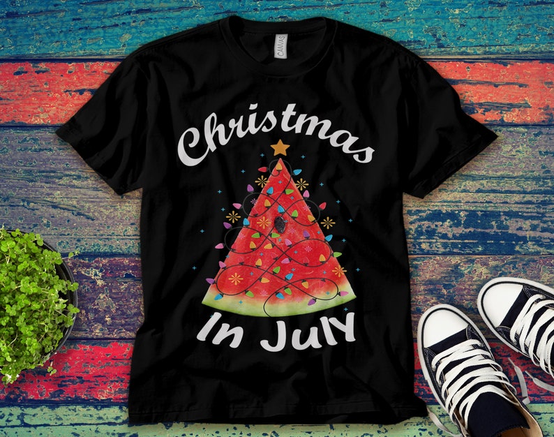 Christmas In July Watermelon Xmas Tree Summer Vacay Vintage Men/'s T-shirt Cotton