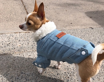 Dog Jean Jacket | Jackets for Winter, Warm Coat, Designer Small Clothes, Cute Puppy Clothing for Boy Girl, Medium Large Packing