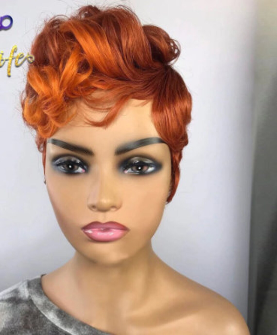 Orange Ginger Color Short Curly Bob Pixie Cut Full Machine Etsy