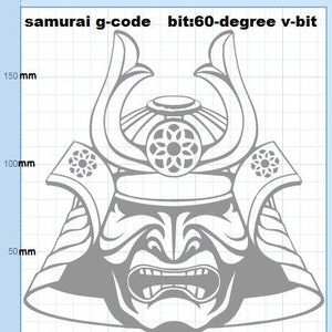Op de afbeelding: Een grijs samurai-masker met een helm en een gedetailleerd ontwerp. Het masker is 150 mm breed en 150 mm hoog.