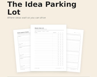 BP05 · Idea Parking Lot Printable | Idea Capture Worksheets, Master List + Quick Ticket Pages | US Letter, A4, A5